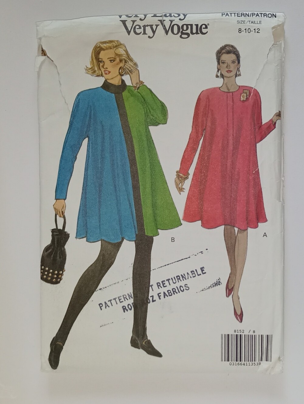 Very Easy Very Vogue #8152 Uncut Dress Sewing Pattern Size 8-10-12